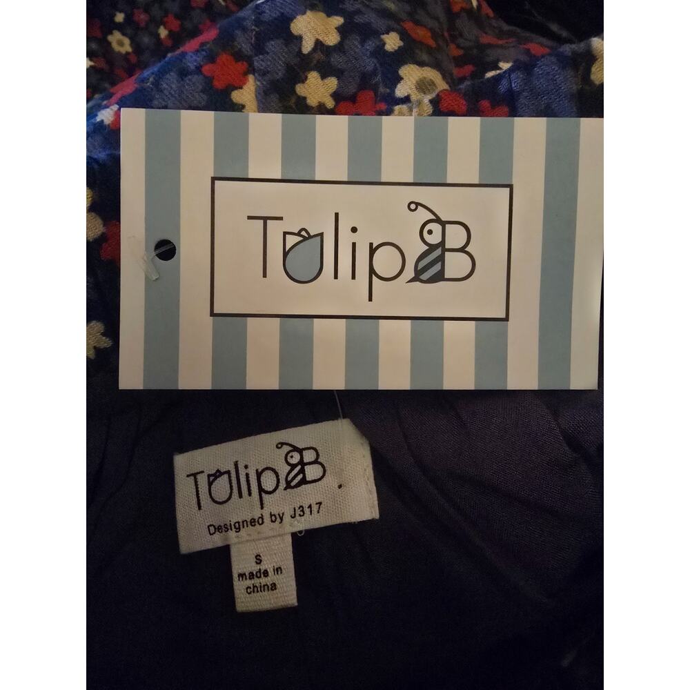 Tulip B Navy Floral Cotton Midi Swing Skirt Size S NWT Pockets Lined - Picture 5 of 7